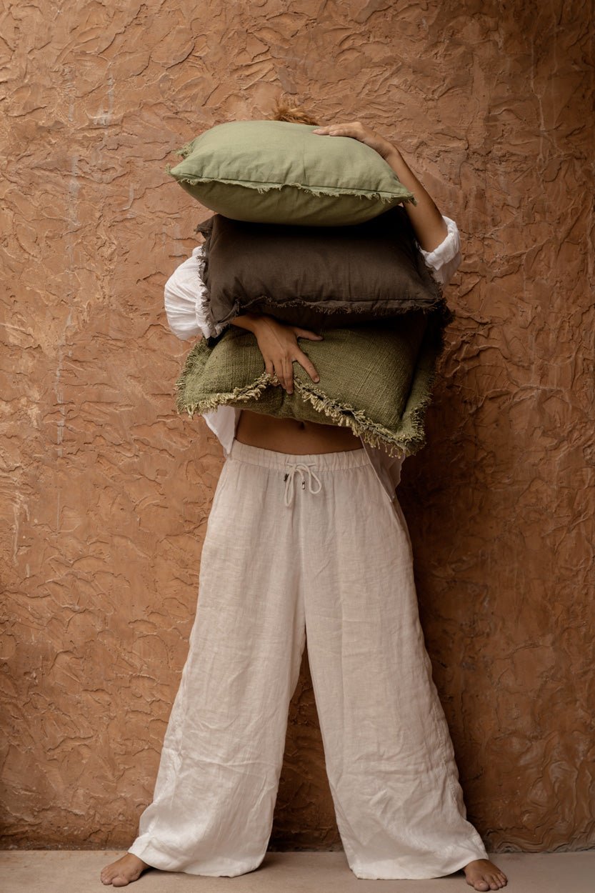 Bambua Jungle Fringe copricuscino verde in cotone