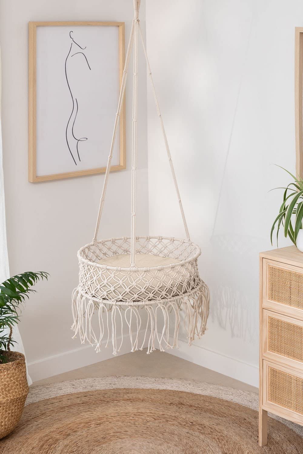 Sklum Norberg cestino pensile macramè beige Ø45 cm