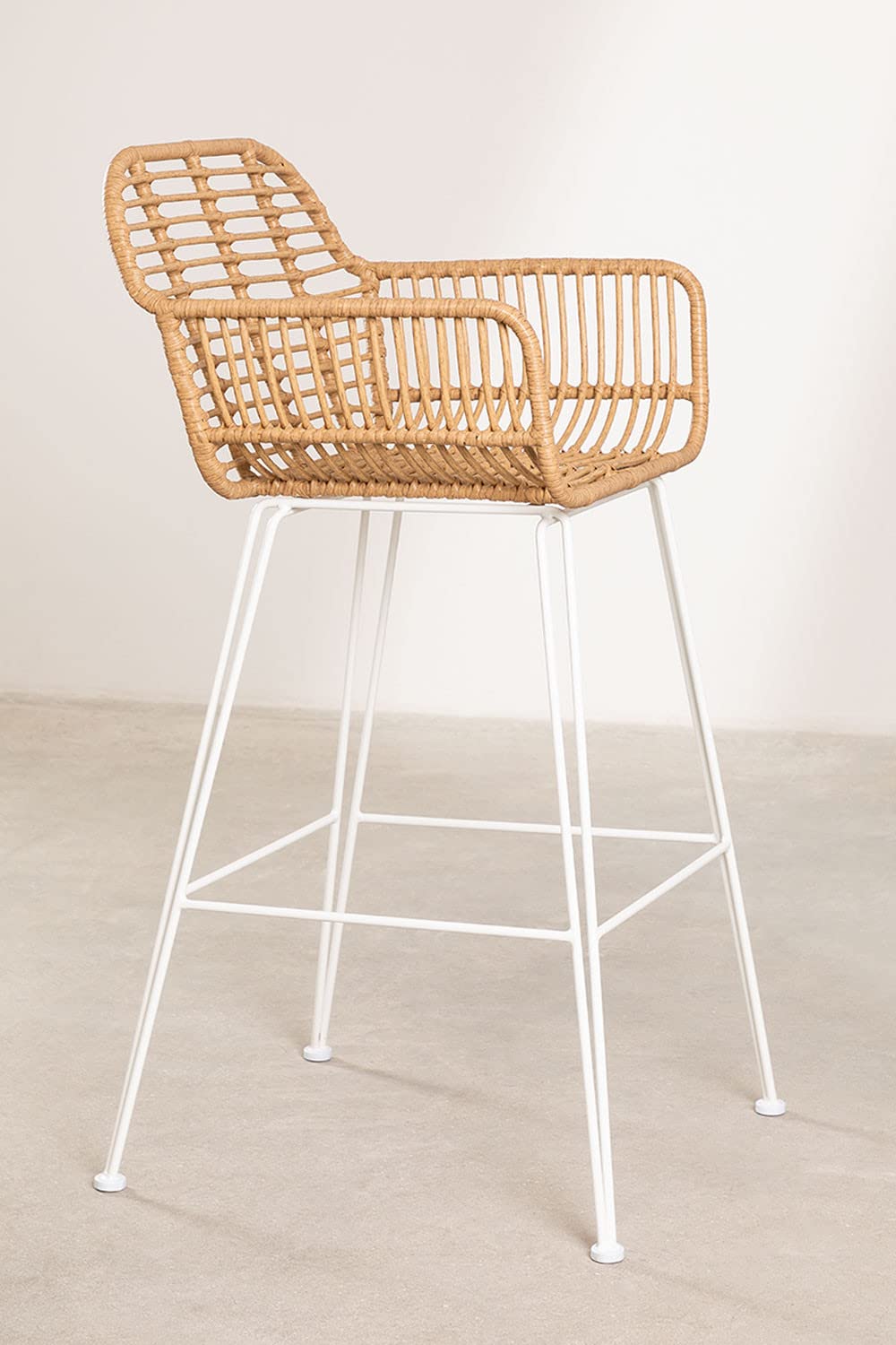 Sklum Eska sgabello alto da giardino bianco 75 cm rattan