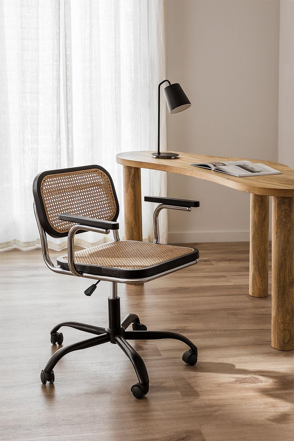 Sklum Tento Nera sedia scrivania rattan naturale