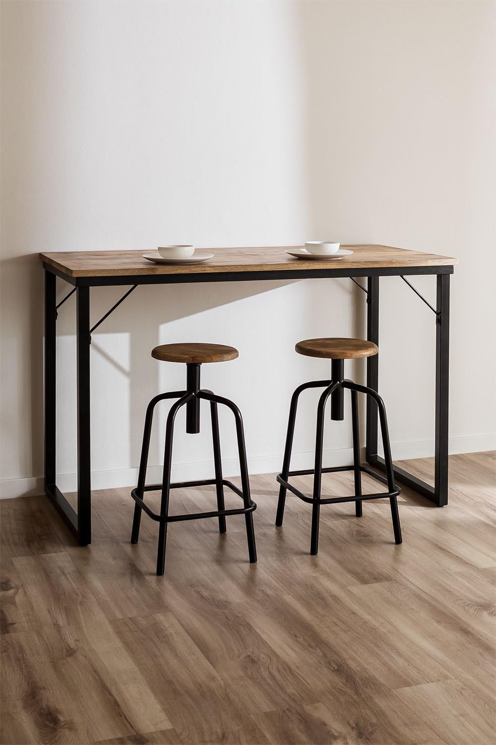 Sklum Nargys Tavolo Alto Bar Nero 152 cm Legno Riciclato