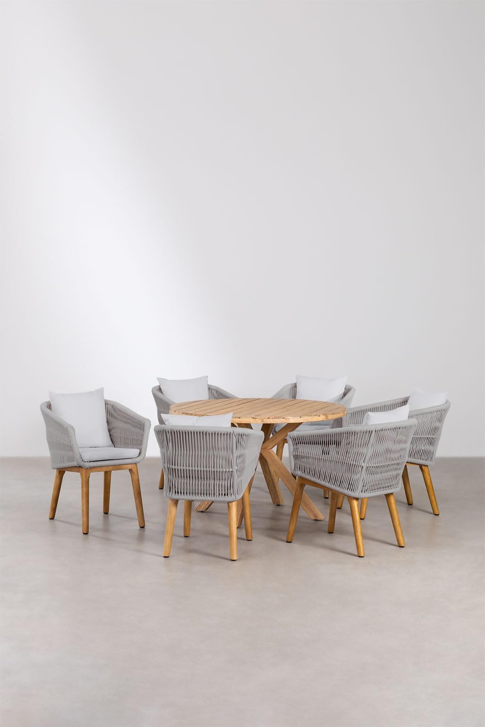 Sklum Naele Barker set tavolo rotondo 120 6 sedie eucalipto