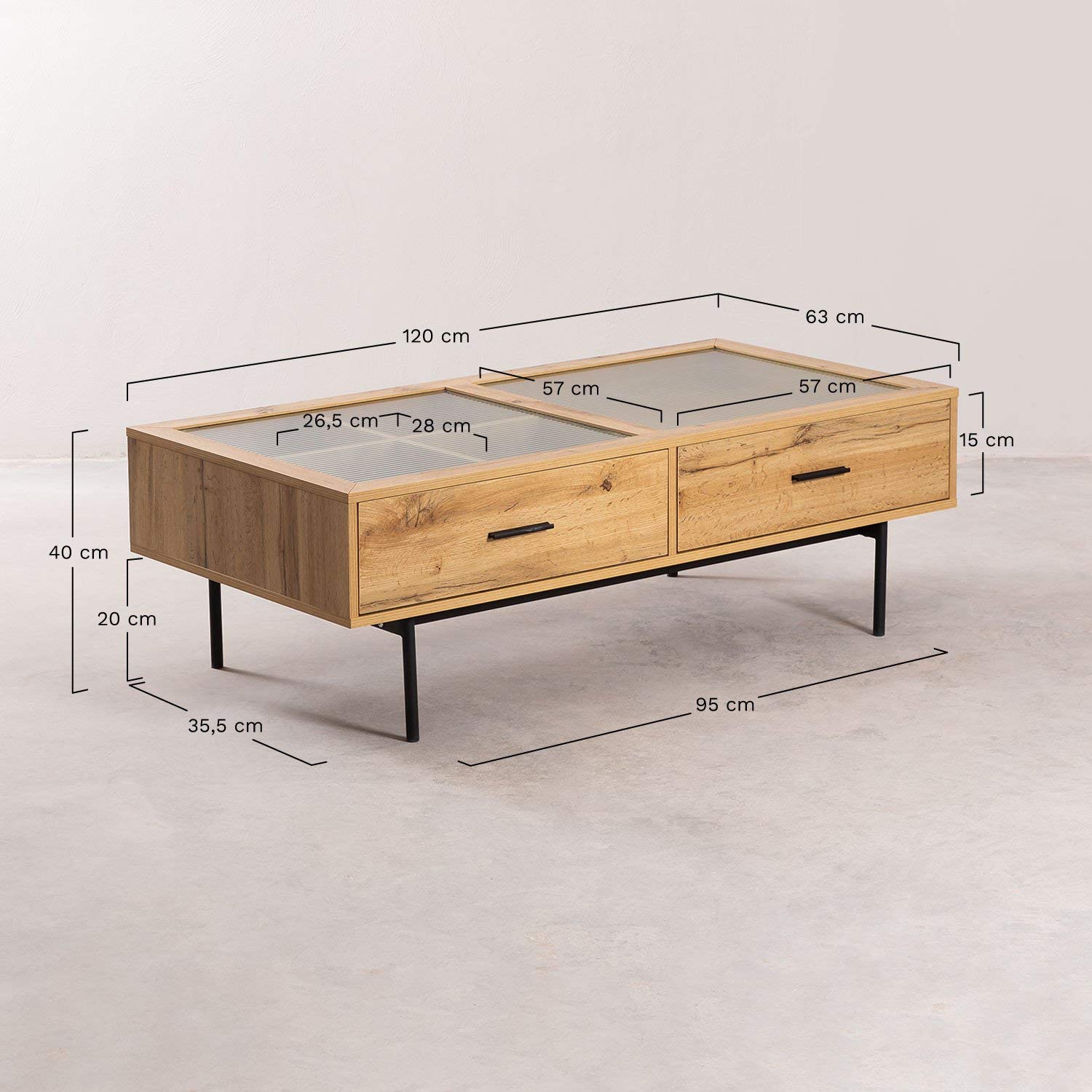 Sklum Ipek tavolino MDF e vetro rustico 120 cm