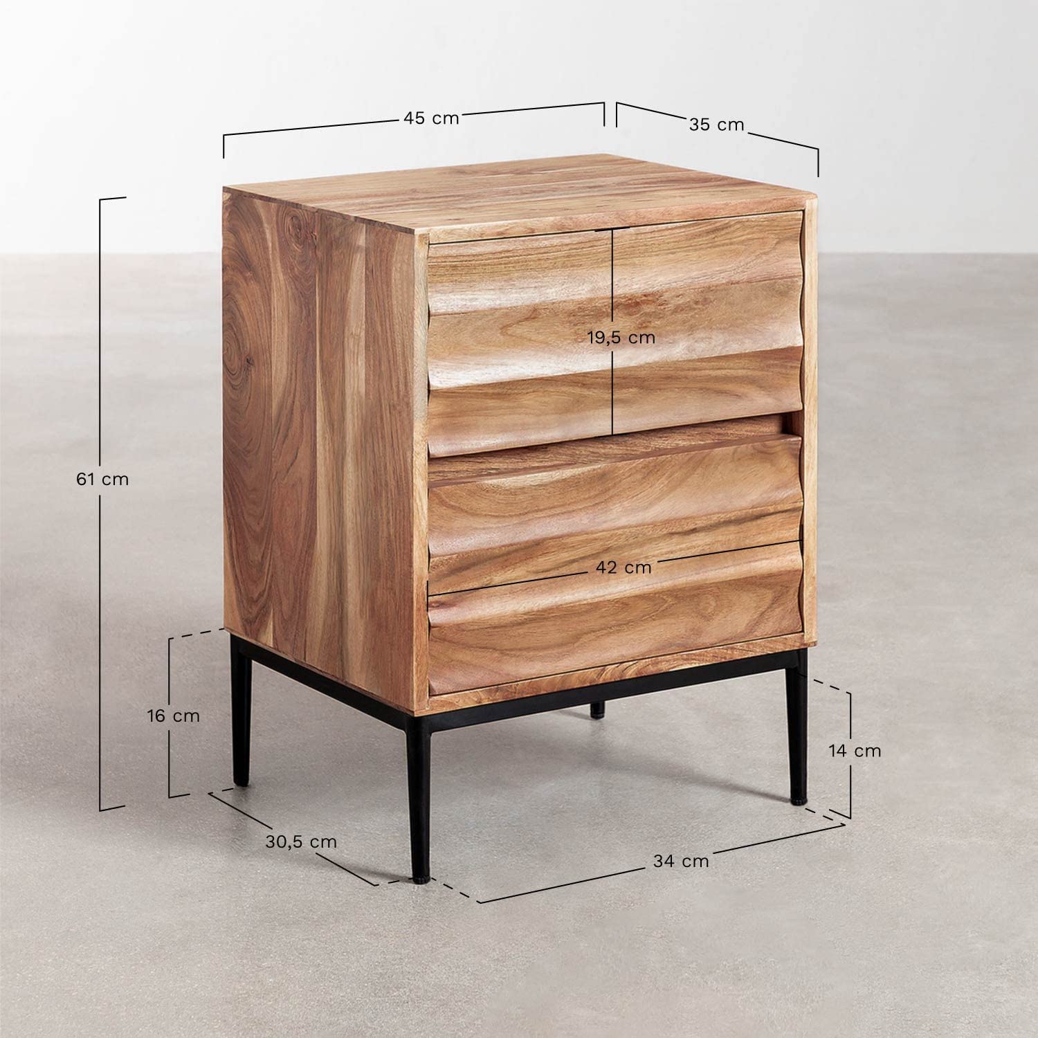 Sklum Petter Comodino 2 Cassetti Acacia Legno
