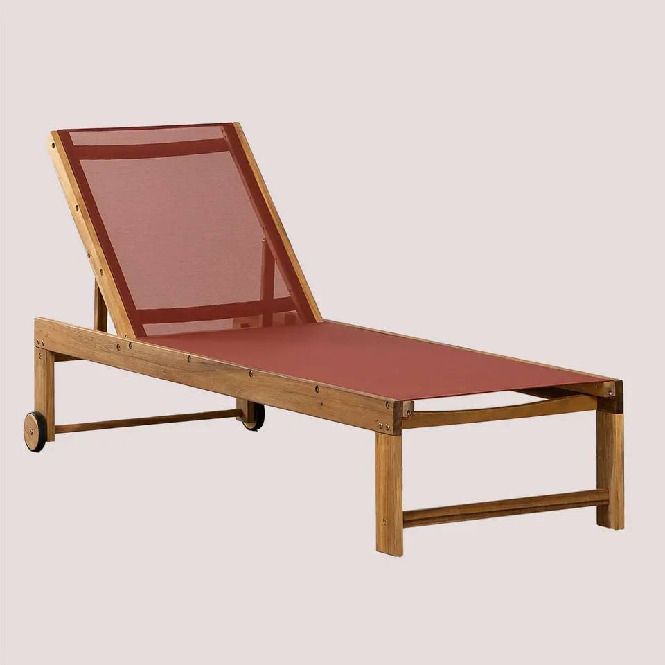 Sklum Valerys Lettino Reclinabile Legno Tetto Rosso con Ruote