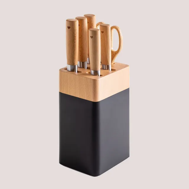 Sklum Bloc set coltelli cucina 6 pezzi nero manici faggio