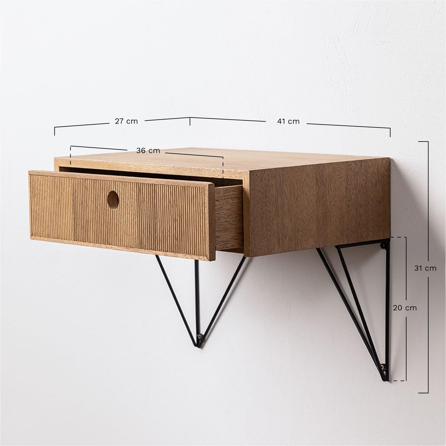Sklum Glai comodino sospeso legno naturale con cassetto
