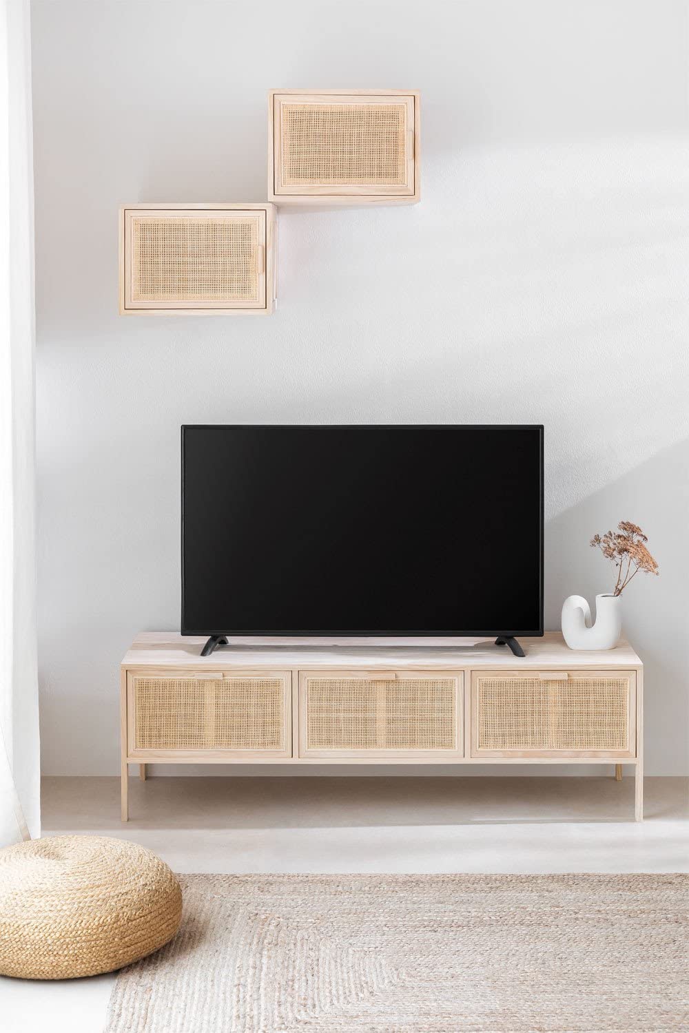 Sklum Reyna mobile TV rattan e pino 135 cm