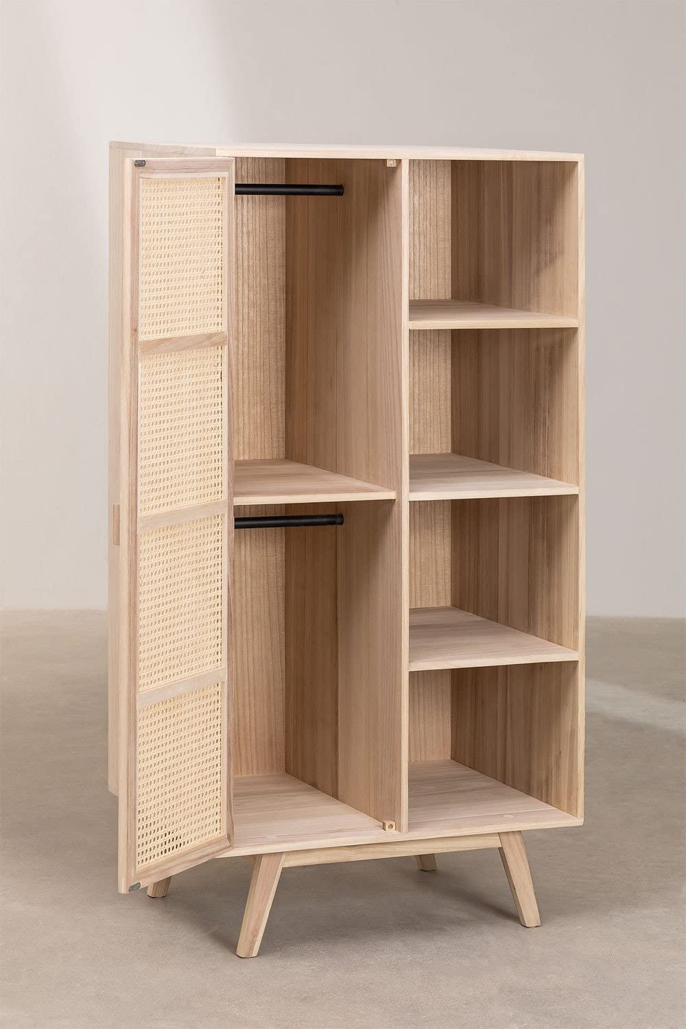 Sklum Ralik armadio 1 anta in legno naturale con rattan