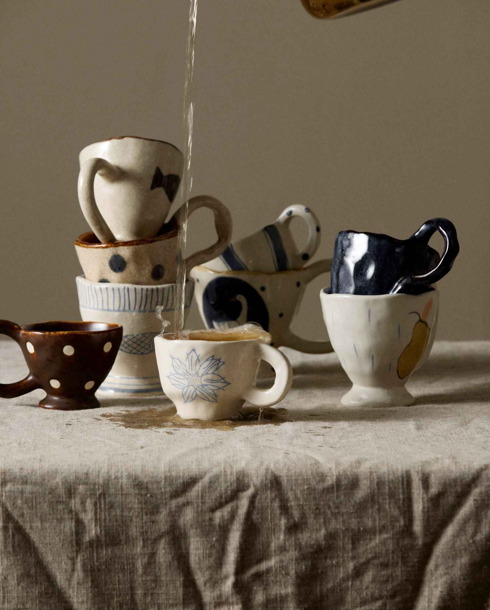 Bambua SORA tazza con manico gres fiore blu