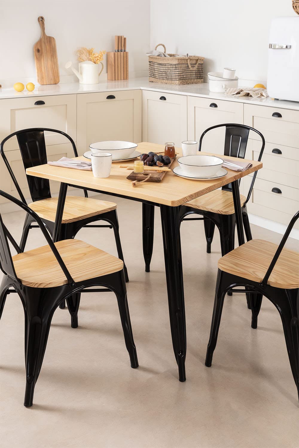 Sklum Lix tavolo quadrato 80x80 in legno e acciaio