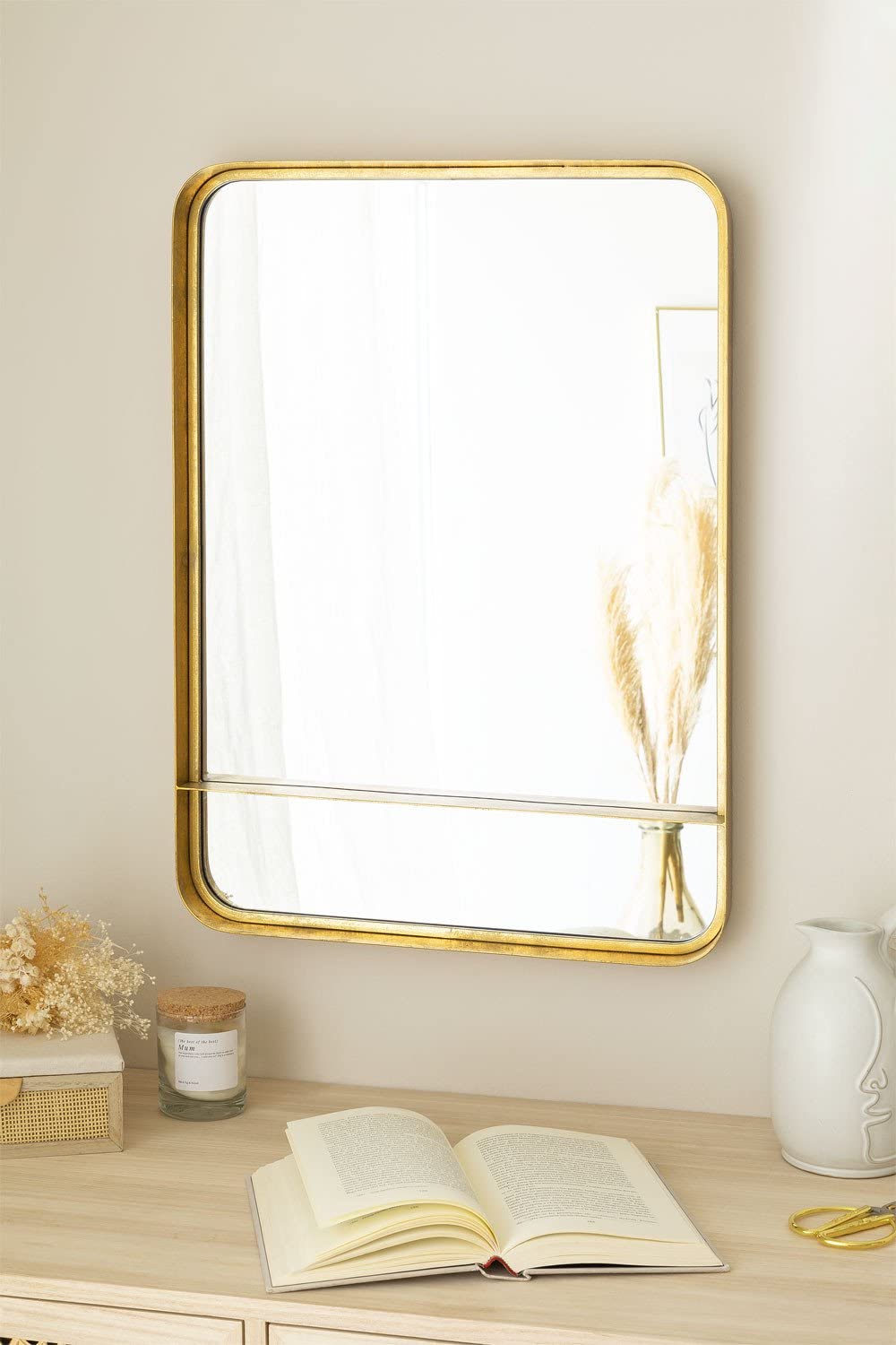 Sklum Elsine Specchio da Parete 70x50 cm Dorato Metallo
