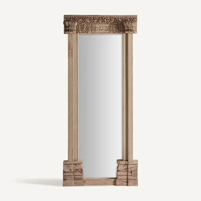 Bambua Shike Specchio da Terra Teak Intagliato