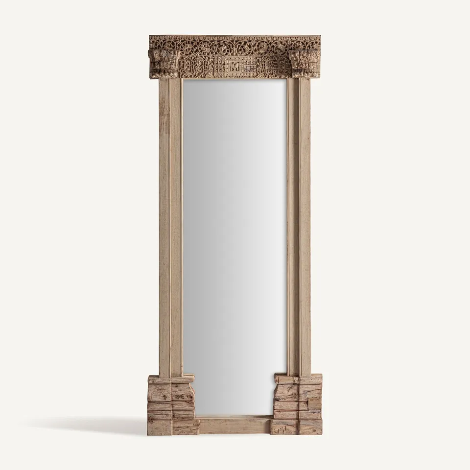 Bambua Shike Specchio da Terra Teak Intagliato