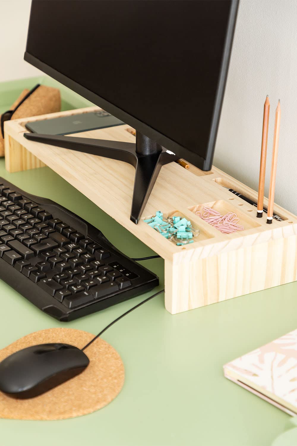 Sklum Lescun Supporto Monitor con Organizer Marrone 55 cm