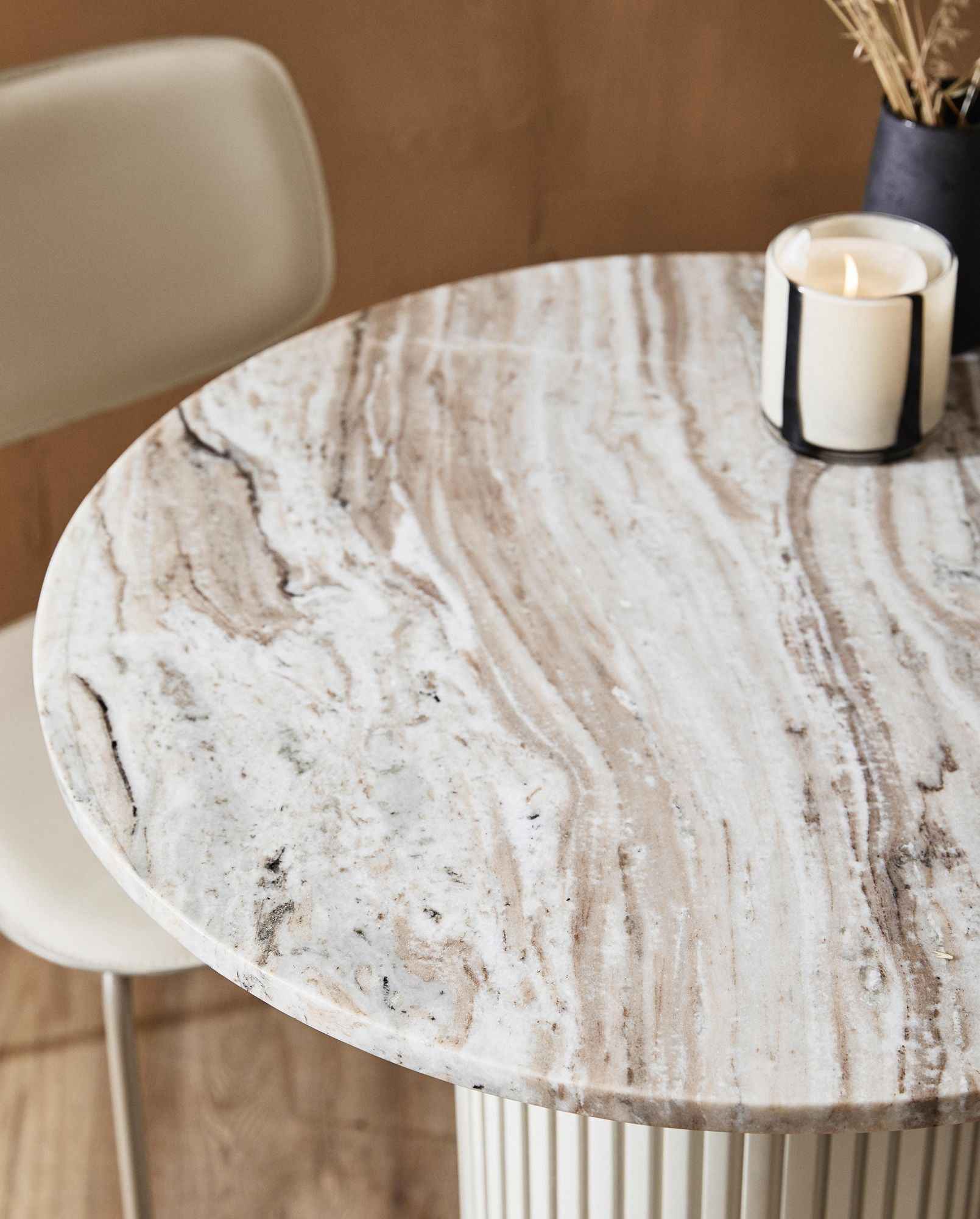 Bambua Erie tavolino rotondo marmo avorio legno
