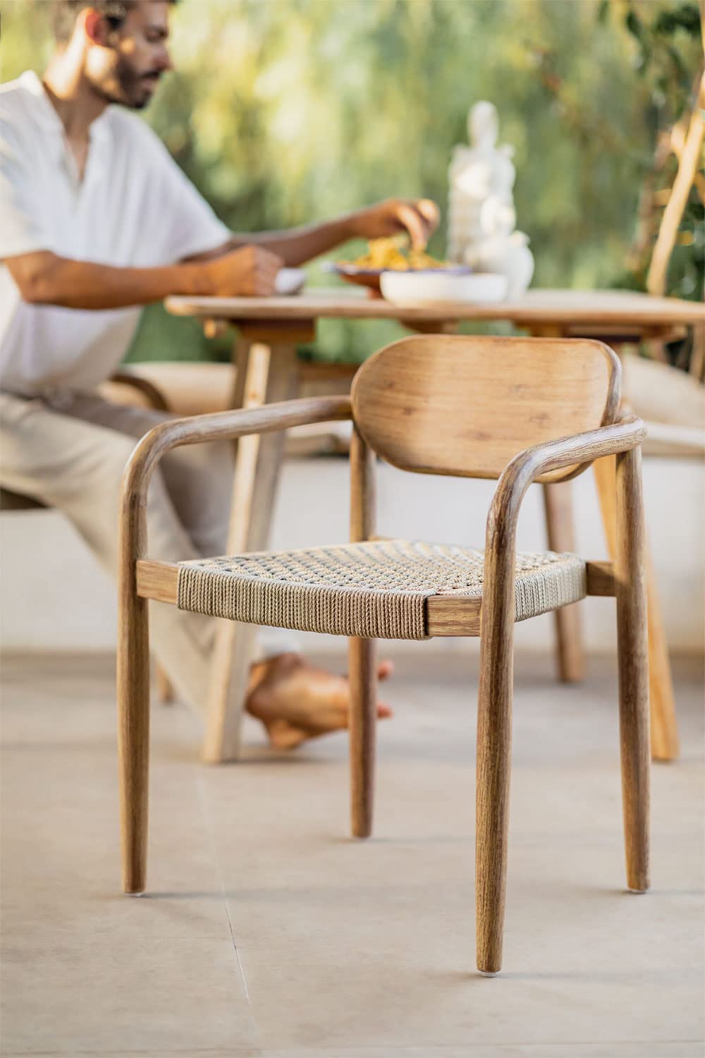 Sklum Naele set 4 sedie giardino legno e corda braccioli