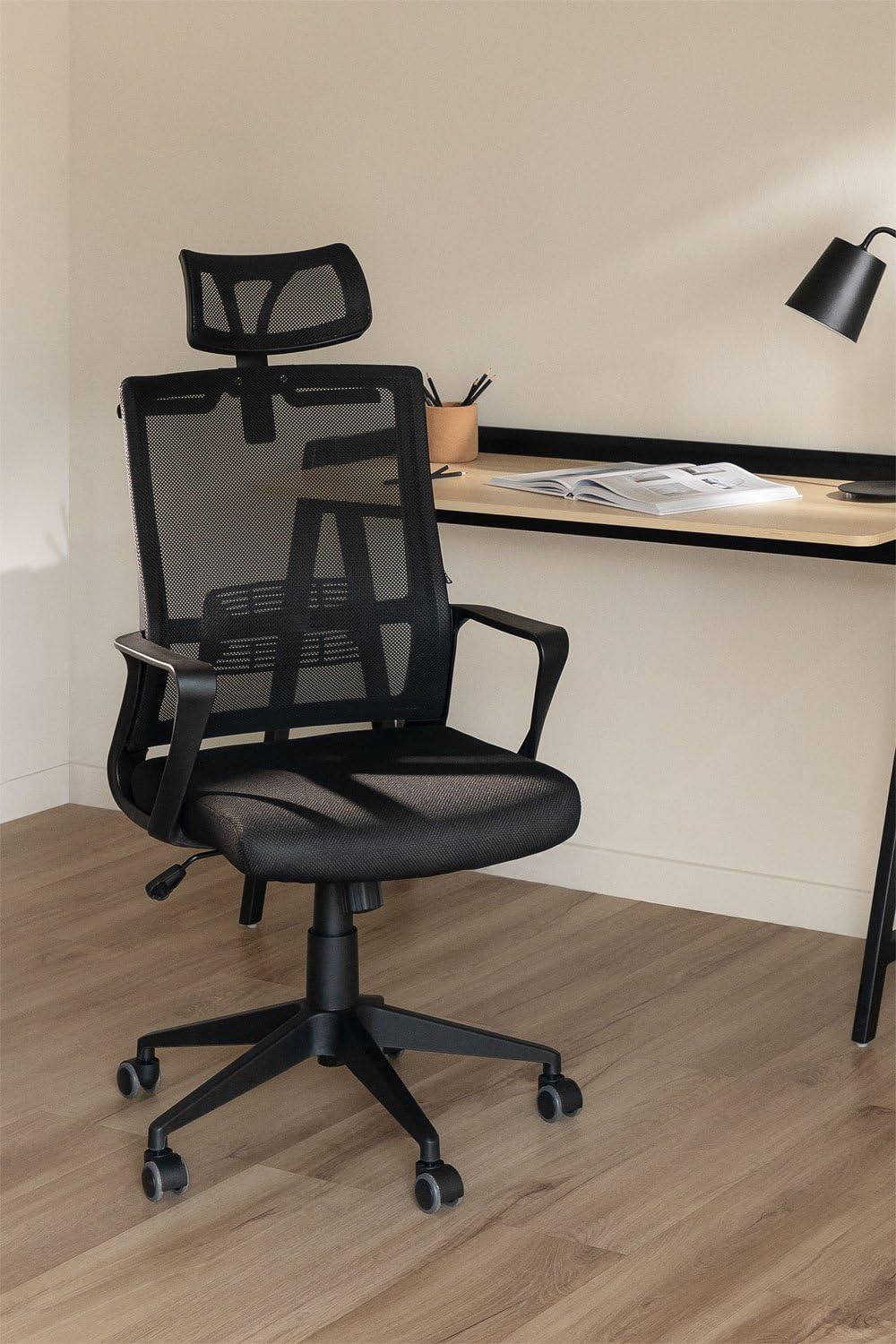 Sklum Teill Black Sedia Ufficio con Ruote Poggiatesta
